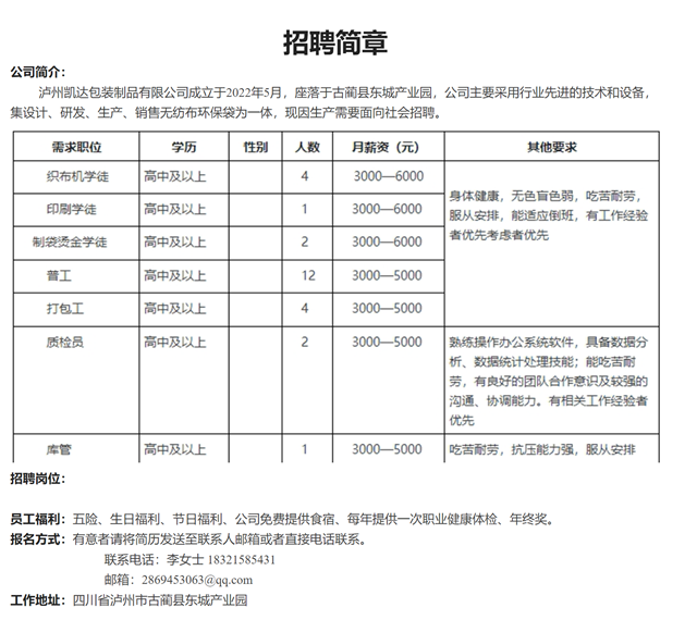 196名！古藺東城產(chǎn)業(yè)園招人啦，找工作的速看！