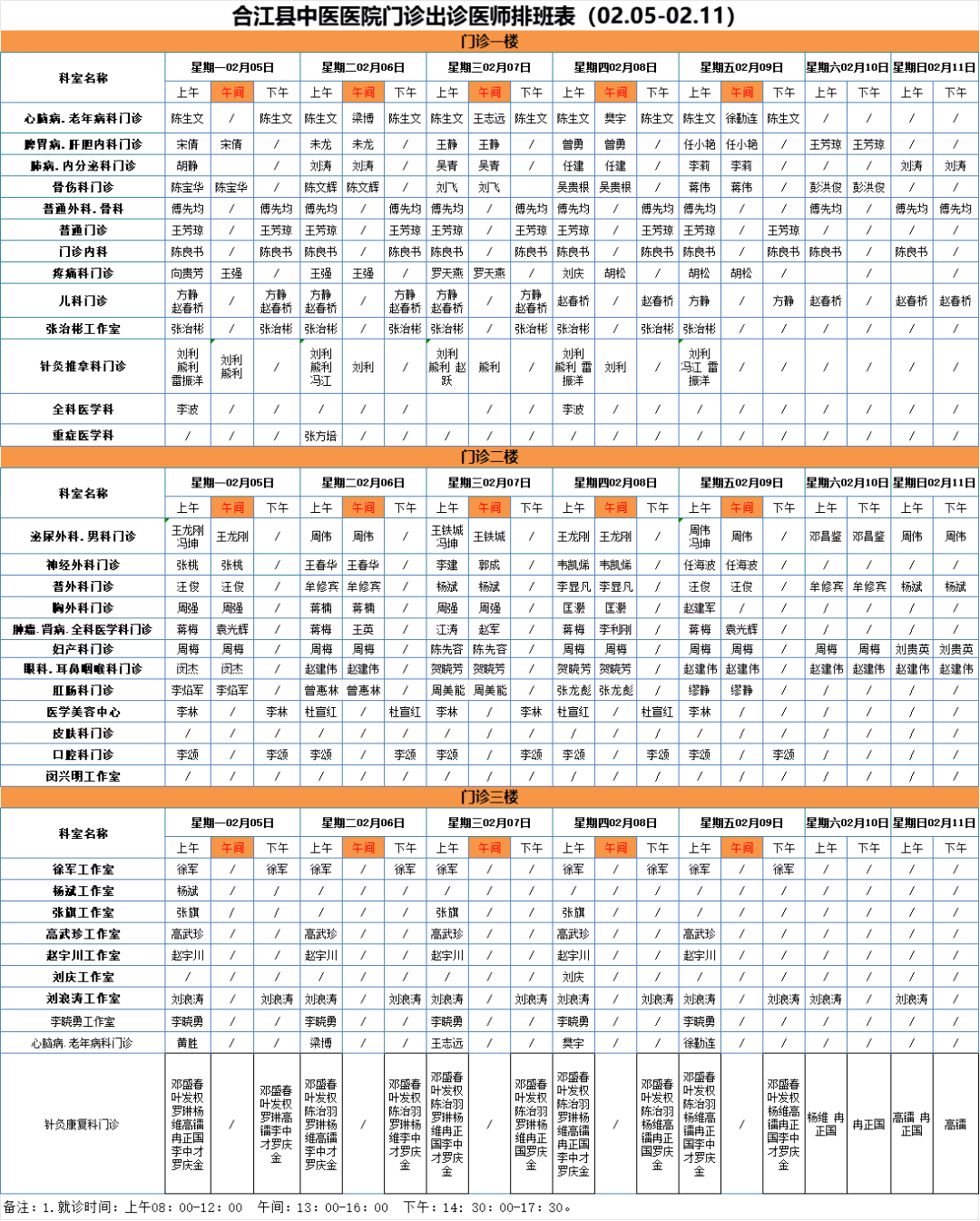 【擴(kuò)散】合江縣中醫(yī)醫(yī)院本周（2月5日-2月11日）門(mén)診坐診信息！