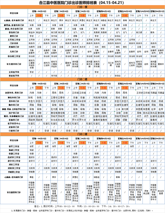 【擴散】合江縣中醫(yī)醫(yī)院本周（4月15—21日）門診坐診信息！